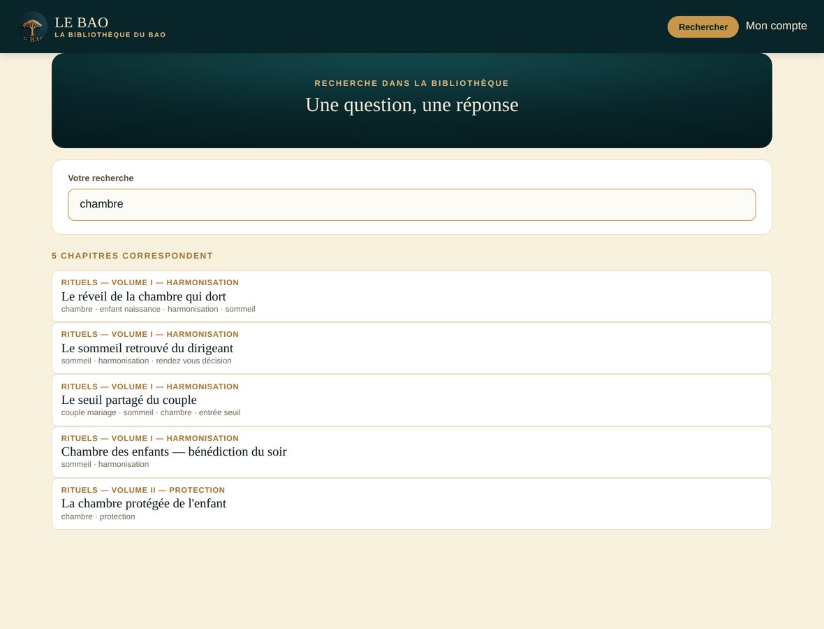 La recherche par mot-clé dans la Bibliothèque du Bao